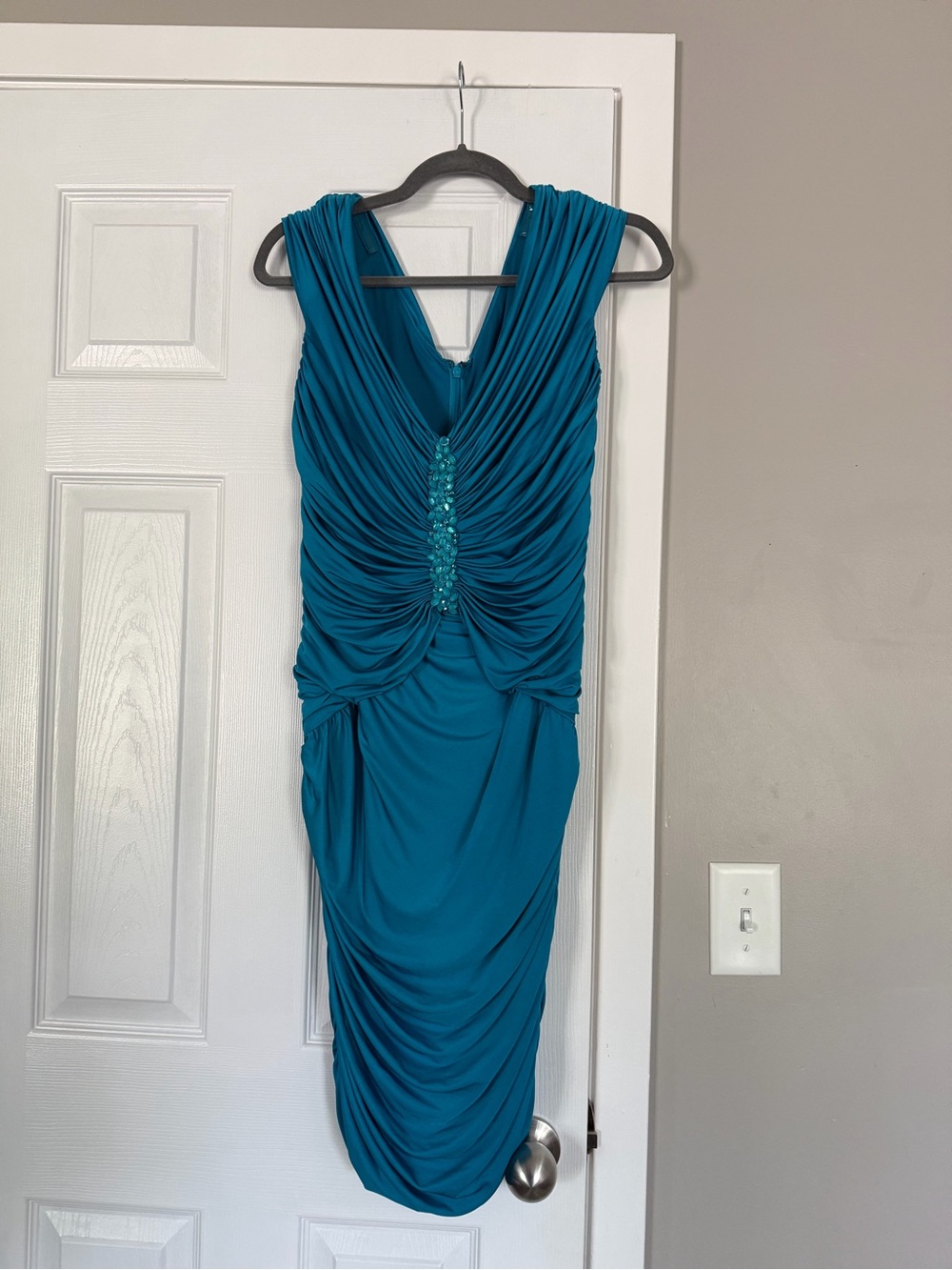 Tadashi Shoji Turquoise Blue Ruched Bodycon Midi Dress Event Birthday